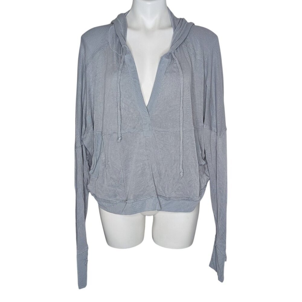 Free People Movement Soft Blue V Neck Long Sleeve Slouchy Cropped Hoodie Gorp